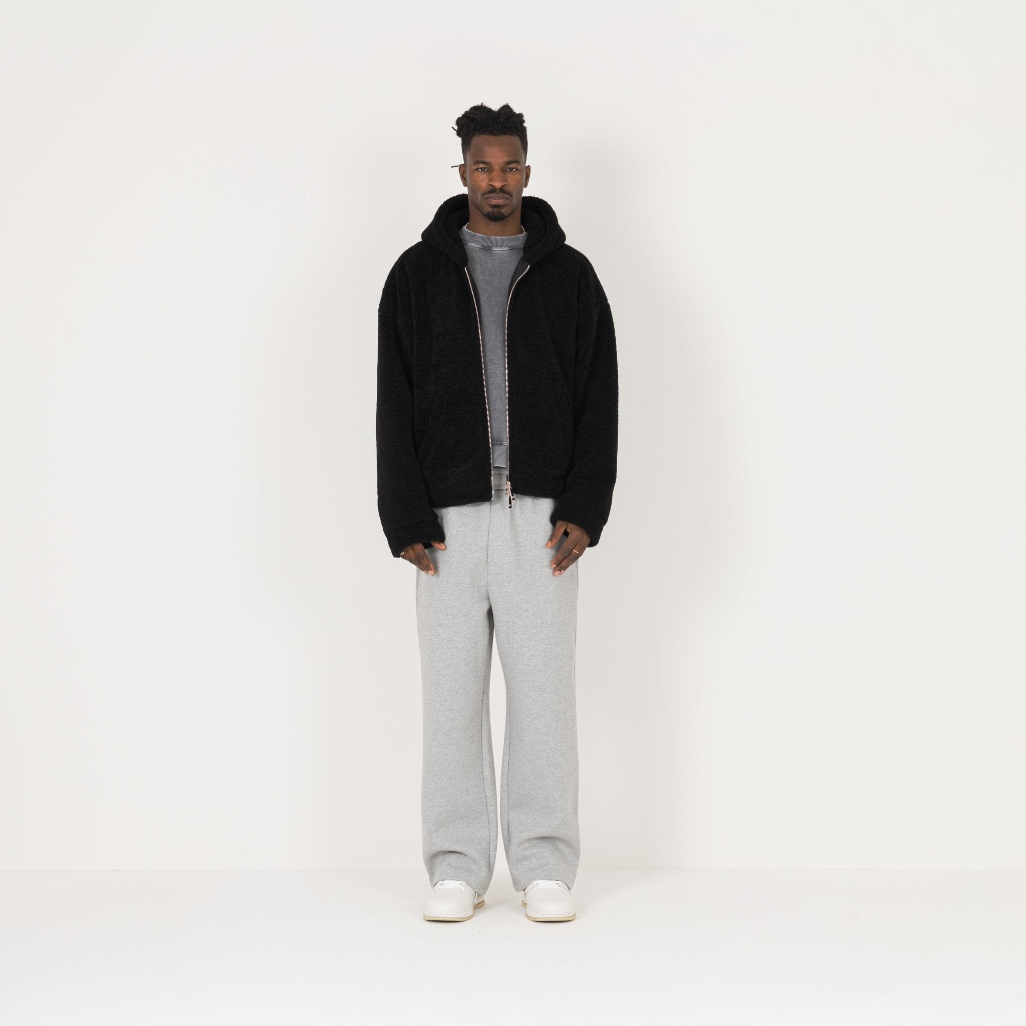 Model view of Destructive Fleece ZIP Black Jacket